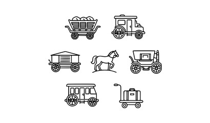 Carriage outline icons in circular layout with cargo wagon train and transport elements modern vector set for apps © Lipi