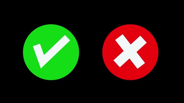 Animated green checkmark and red x cross symbols for ui ux feedback, and decision making x-mark tick