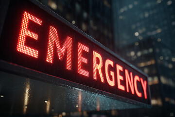Obraz premium Modern Emergency LED Sign At Hospital Entrance In Night City