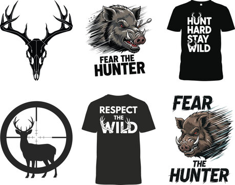 Hunting-themed merchandise featuring bold wildlife and motivational slogans