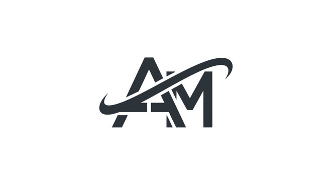 Abstract am letter mark logo design with swoosh element isolated