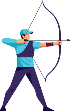 Archer aims a longbow with precision focus during a competitive target shooting tournament event.