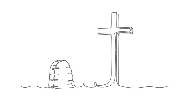 Cross and Tombstone in Cemetery.