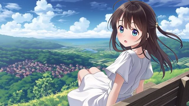 日本のノスタルジックな風景とアニメ調の美少女v