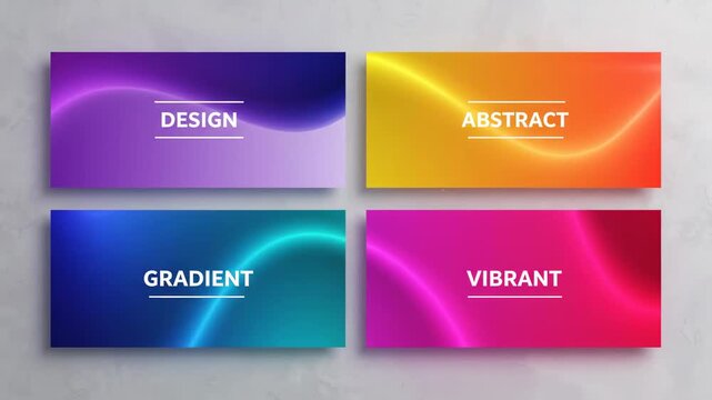 Vibrant Abstract Banner Set featuring four colorful gradient cards with modern typography for web design and marketing presentations.