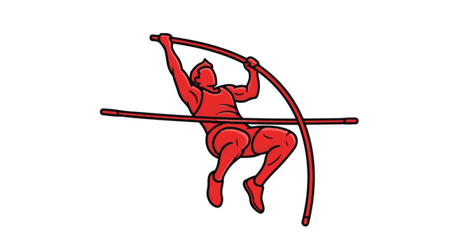 Athlete performing a high jump with a pole vault technique in mid-air