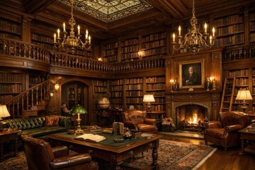 Obraz premium Elegant library with vintage charm.