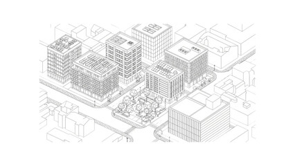 Fototapeta premium City Block Design CAD Layout Grayscale Detail Drawing