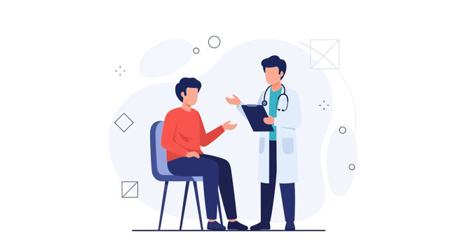 Doctor talking to patient in clinic, medical consultation, healthcare concept