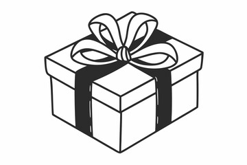 Fototapeta premium A simple black and white illustration of a gift box with a ribbon and bow on top