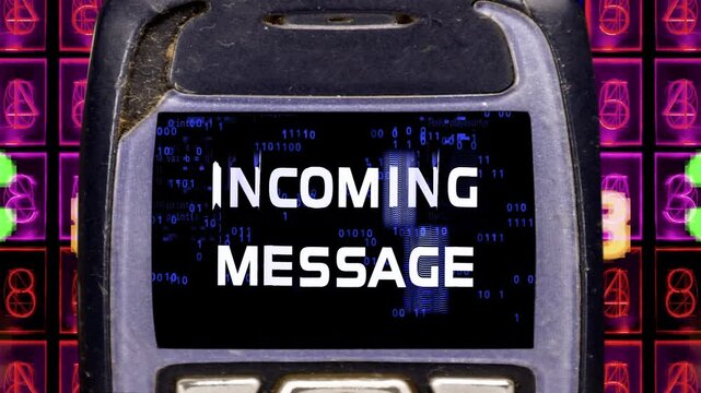 old mobile telephones with incoming message on screen 