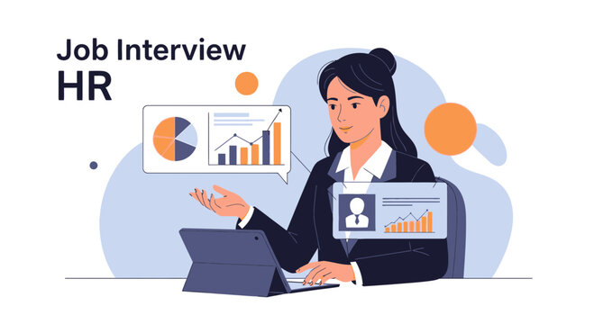 HR professional conducting job interview with analytics and charts