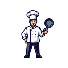 Cartoon Chef Holding a Frying Pan Ready to Cook.
