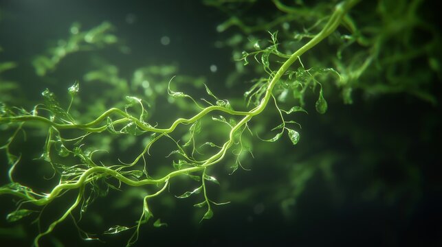 Animated synaptic spine elongation captured in a fluorescence microscopy render, vivid green dendritic branches extending in real time against a black field, perfect for synaptic plasticity, memory