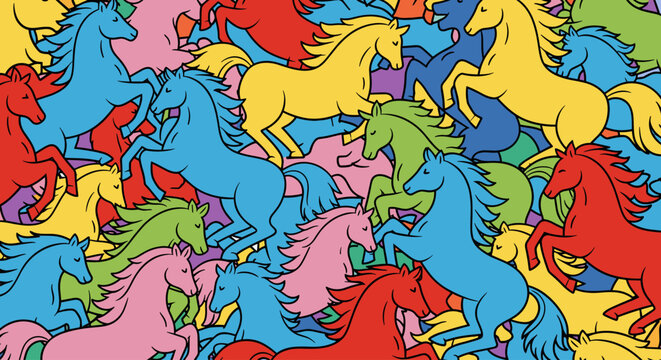 Colorful Horses in Various Poses.