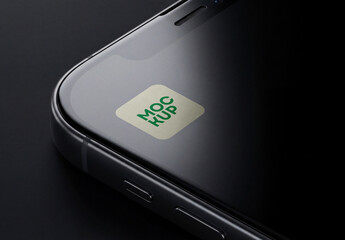 Smartphone Screen with App Icon Sticker Mockup and Realistic Glass Reflections