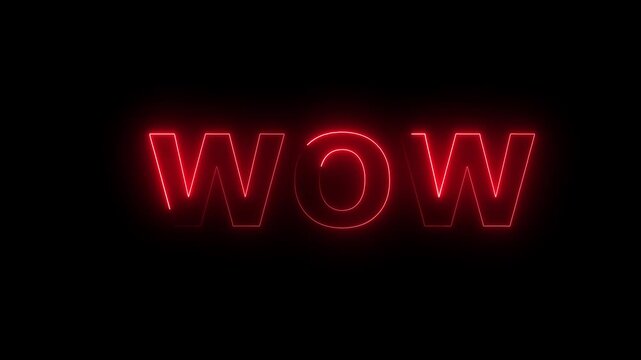red color neon wow text icon animation on black background. Seamless loop. neon luxury wow text animation.