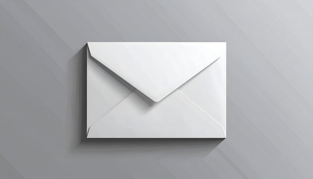 A clean, white envelope rests on a subtly textured gray surface, suggesting communication and correspondence.