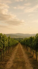 Fototapeta premium Serene vineyard path sunset mobile wallpaper