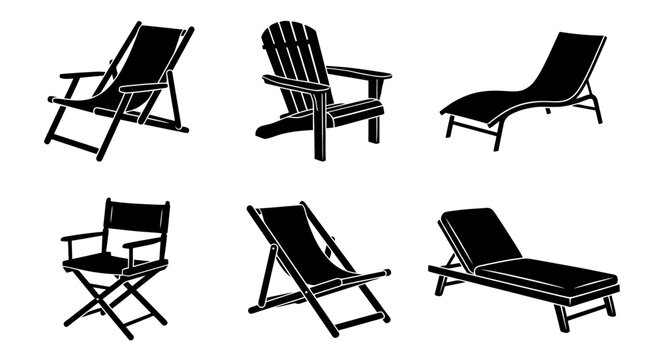beach chair silhouette vector set