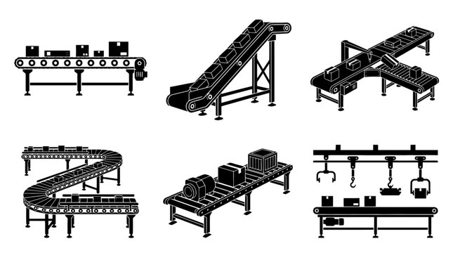conveyor belt silhouette vector set