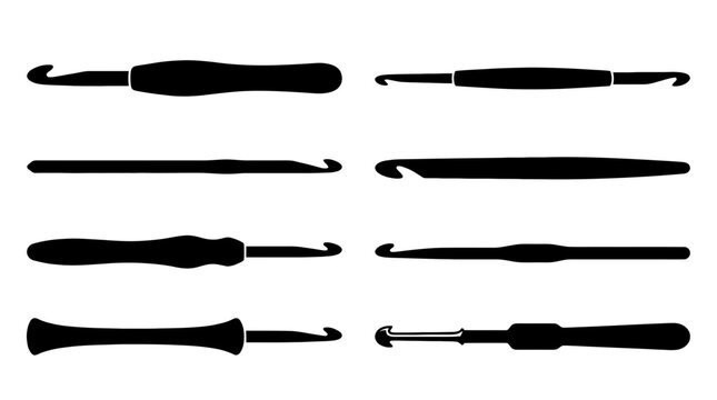 crochet hook silhouette vector set