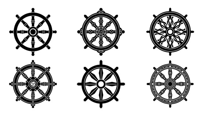 dharma wheel silhouette vector set