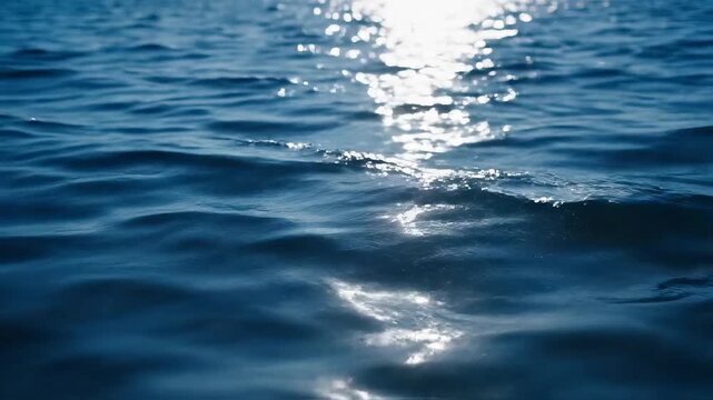 Sunlit ripples on blue water surface for commercial backgrounds, digital design, and advertising