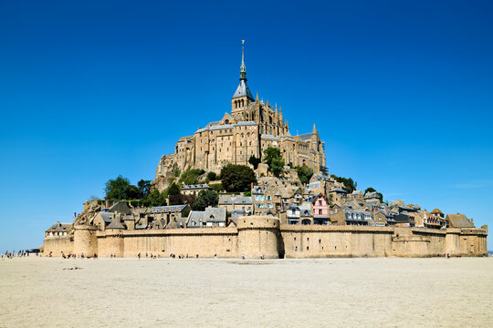 Mont Saint Michel in Normandy France during low tide