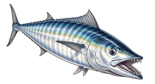 Detailed illustration of a wahoo fish a fast and powerful predator