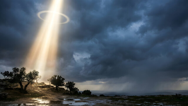 Ringed Beam of Divine Light Symbolizing the Ascension of Jesus Christ