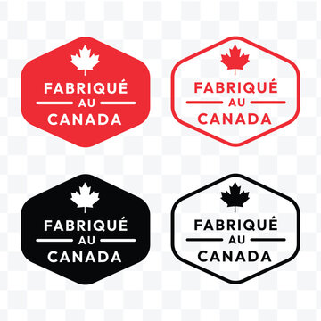 Made in Canda  hagxagonal badge in red and black color on transparent backgorund 