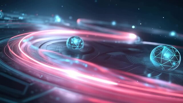 Glowing energy streams flowing on a futuristic digital surface cool blue environment smooth tracking shot for immersive experience
