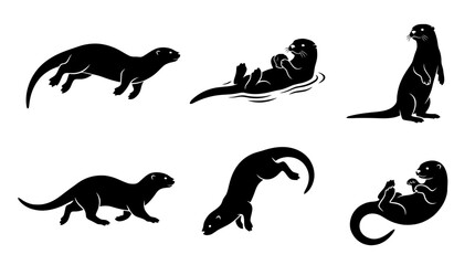 Obraz premium otter silhouette vector set