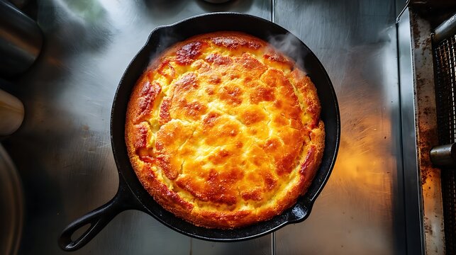 Golden Fatback Cornbread in Cast Iron Skillet