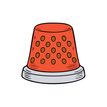 Orange sewing thimble with brown dots and silver base clean illustration
