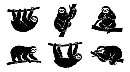 Fototapeta premium sloth silhouette vector set