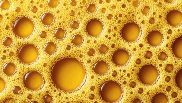 Close-up of yellow bubbles and foam texture