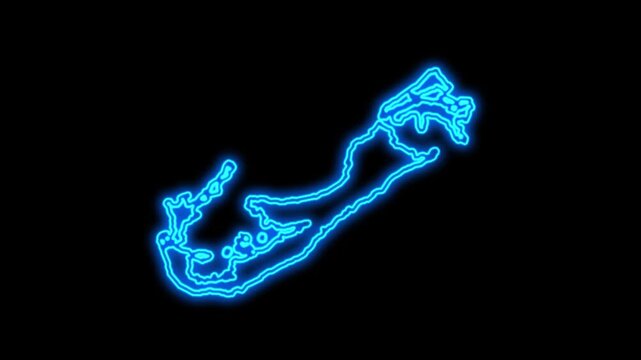 Bermuda Country Map Neon Lights, Abstract Bermuda Neon Lights Map Opener Suitable for Politics, Elections, Travel, News and Sports Events and Presentations
