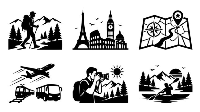 tourist guidebook silhouette vector set
