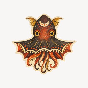Vintage octopus sticker design.