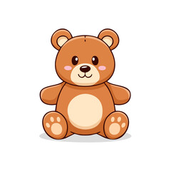 Fototapeta premium Cute cartoon brown teddy bear sitting, cheerful, friendly, isolated vector illustration