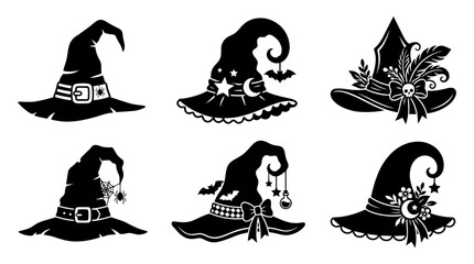 Fototapeta premium witch hat silhouette vector set