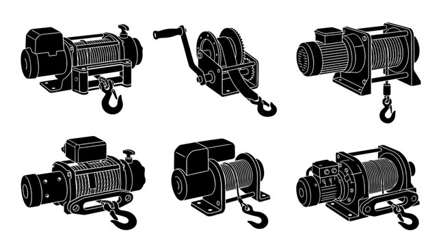 winch silhouette vector set