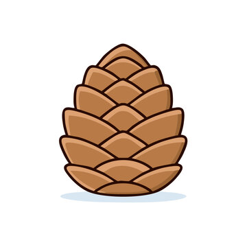 Brown pine cone graphic illustration with layered scales on a white background