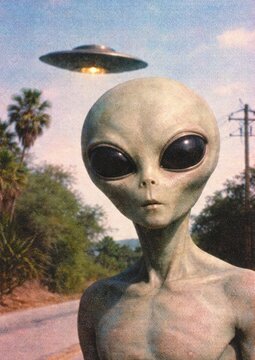 Alien encounter under UFO sky