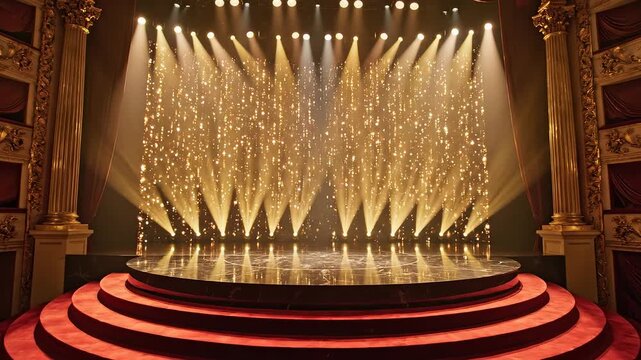 Theater stage with lights and audience for commercial advertising, marketing campaigns, and creative projects