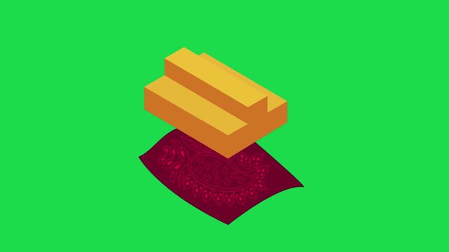 Animated Traditional Hand Block Printing on Red Fabric | Golden Wooden Stamp Floral Pattern | Green Screen Chroma Key