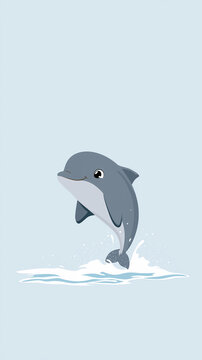 A happy dolphin leaps out of the water creating splashes