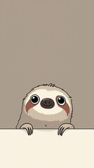 Fototapeta premium A cute cartoon sloth peeking over a blank surface with a friendly expression